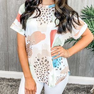 Oddi Animal Print Watercolor Brushstroke Top NWT